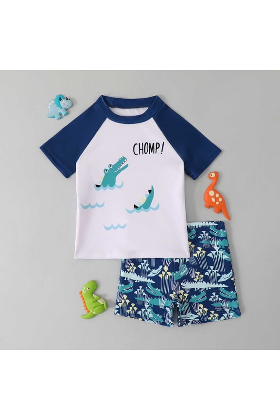 Toddler Boy Swimsuit Toddler Boys Crocodile Print Short Sleeve Two Piece Baby Boy Bathing Suit White 4-5 Years