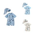 thumbnail image 1 of Toddler Boy Swimwear Full Zipper Rash Guard Swimsuit UPF 50+ Sun Protection One Piece Bathing Suit With Sun Hat For Beach 0-3 Years, 1 of 4