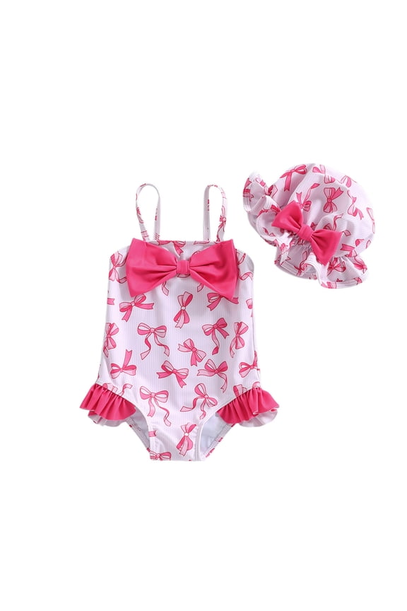 Bathing Suit for Girls Sun Long Sleeve Rash Guard Hat Pool Summer Sets for Girl,Pink,18M