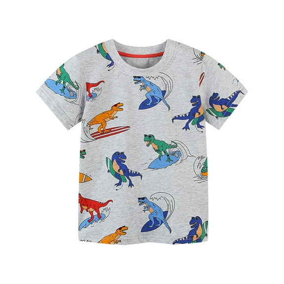 Toddler Boy T-Shirts Short-Sleeved Cartoon Print Crewneck Tshirts Kids Summer Graphic Tees