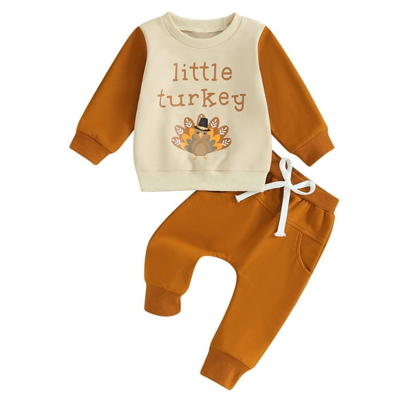 Toddler Boy Thanksgiving Clothes 3M 6M 12M 18M 24M 3Y Letter Print Long Sleeve Pullover Elastic Waist Pants 2Pcs Warm Outfit