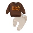 thumbnail image 1 of Toddler Boy Thanksgiving Outfits Letter Turkey Embroidery Long Sleeve Round Neck Pullover + Elastic Waist Solid Pants 2 Pcs Set, 1 of 6