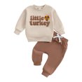 thumbnail image 1 of Toddler Boy Thanksgiving Outfits Letter Turkey Embroidery Long Sleeve Round Neck Pullover + Elastic Waist Solid Pants 2 Pcs Set, 1 of 6