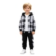 thumbnail image 1 of Toddler Boy Trendy Plaid Shacket and Joggers Set 2 Piece Pullover Hooded Jacket and Pants Set Hip Hop Style 3-7 Years, 1 of 9