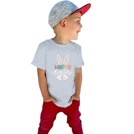 Toddler Boy Tshirts Easter Bunny Shirt Short Sleeve T-shirts Easter's Day Graphic Tees Baby Tops Grey 3-4 Years