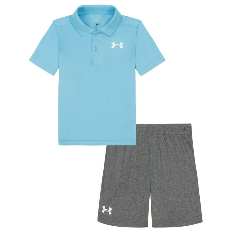 Toddler Boy Under Armour Short Sleeve Polo Shirt Shorts Set Color Light Blue Size 4T