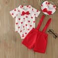 thumbnail image 1 of Toddler Boy Valentines Day Outfit Short Sleeve Heart Print Button Down Shirts Bodysuit and Suspender Pants Set Cute Baby Boy Outfits 18-24 Months, 1 of 5