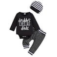 thumbnail image 1 of Toddler Boy Winter Clothes Boy Outfits Letter Print Romper With Pants And Matching Hat Fall Winter 0 3 6 9 12 18 Months Baby Boys Clothing Set, 1 of 7