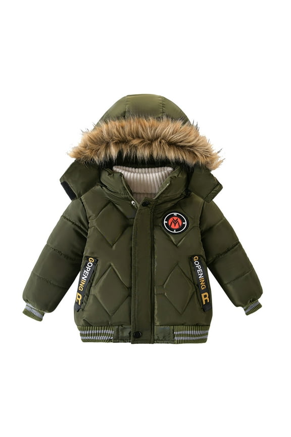 Toddler Boy Winter Coat 4T Toddler Kids Baby Boys Girls Winter Warm Solid Coats Bear Ears Hooded Padded Jacket Outwear Windproof Jacket Boys Z0F-Green, 90/L