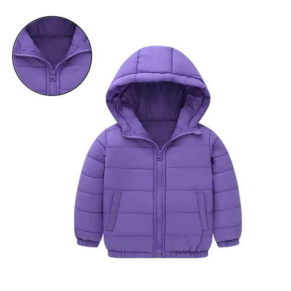 Toddler Boy Winter Coat Hooded Puffer Jacket Boys Purple Jacket Zipper Long Sleeve Waterproof Girls Thicken Jacket Boys Winter Coat Size 1-2 Years