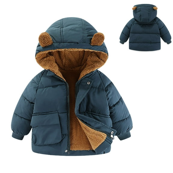 Toddler Boy Winter Coat Kids Puffer Jacket Zipper Long Sleeve Windproof Jacket Outwear Bear Hooded Down Jacket Winter Jackets for Boys 3-4 Years