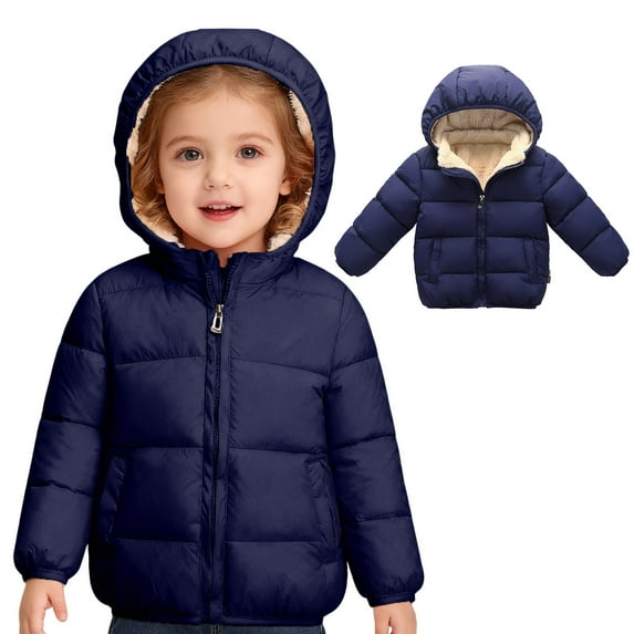 Toddler Boy Winter Coat Puffer Jacket Kids Zipper Long Sleeve Kids Warm Winter Coat Outerwear Cute Hooded Jackets with Pockets Winter Jackets for Boys 3-4 Years