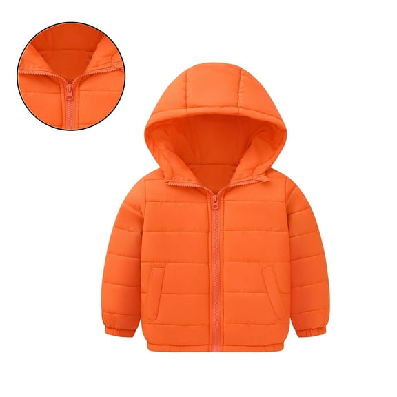 Toddler Boys Winter Coats with Hooded Puffer Jacket Orange Coat Zip up Long Sleeve Waterproof Kids Thicken Jacket Girls Jackets Size 3-4 Years
