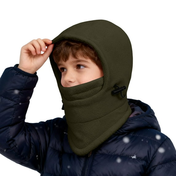 Toddler Boy Winter Hat Winter Unisex Kids Balaclava Solid Color Lined Thermal Full Head Cover Windproof Cold Weather Outdoor Sports Skiing Cycling Gear Toddler Hats Army Green 8 Years-12 Years