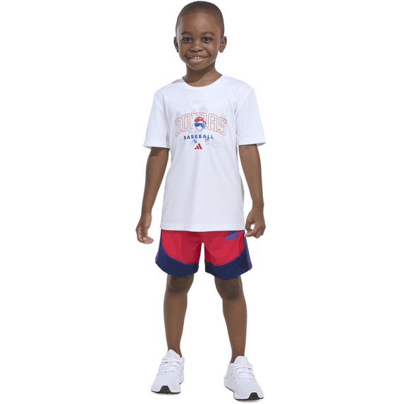 Adidas WHITE MULTI Toddler Boy's Colorblock Top & Shorts Set, US 3T