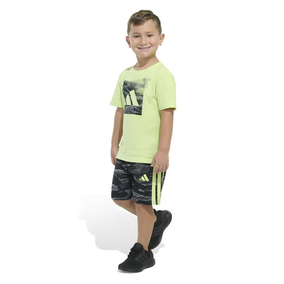 Toddler Boy adidas Cotton Tee & Camo Shorts Set Color: Green Size: 4T