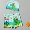 thumbnail image 1 of Toddler Boy&nbsp;Swimsuit 2 Piece Animal Print Quick Dry Board Shorts with Boxer Brief Liner And Swim Cap Toddler Bathing Suit Boy Green 5 Years-6 Years, 1 of 3