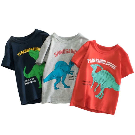 Toddler Boy's 3pk Short Sleeve T-shirt Dinosaur Animal Crewneck Top Tee Size for 2-6 Years