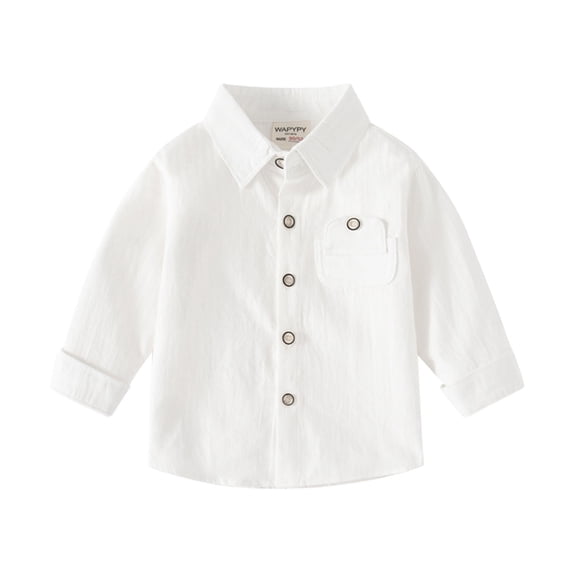 Toddler Boy's Button-Up Shirts Long Sleeved Solid Color Pocket Shirt Kids Clothes Tops