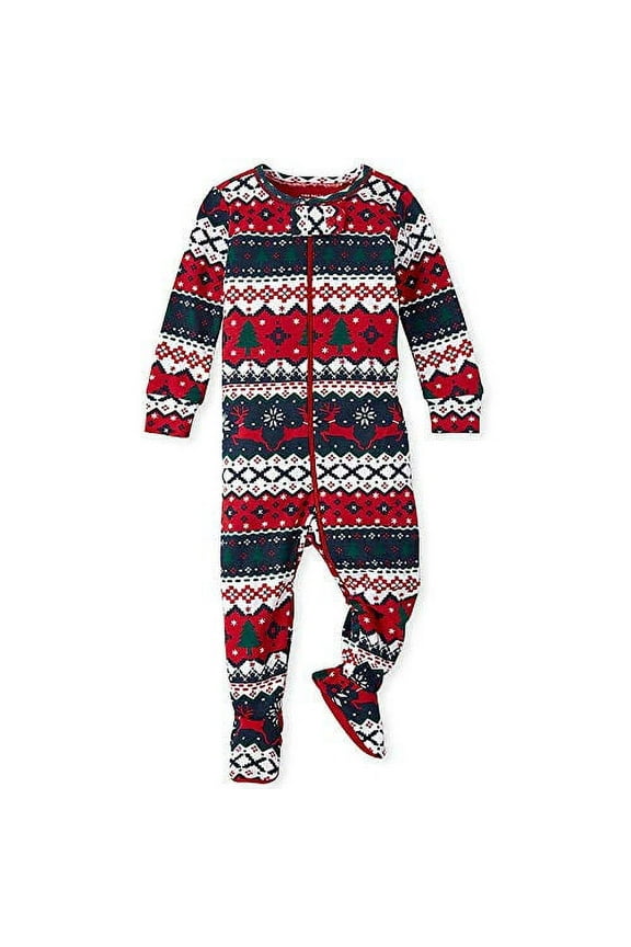 Toddler Boy's Christmas Fair Isle Reindeer Cotton Footed Pajama Sleeper, Size 3T