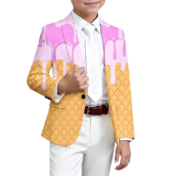 Toddler Boy's Formal Suits Button Down Ice Cream Print Fashion Casual Party Coats Kids Fall Outwear Size 3-4T