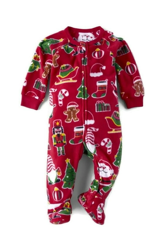 Toddler Boy's Girl's Christmas Nutcracker, Santa Red Fleece Pajama Sleeper (Size 4T)