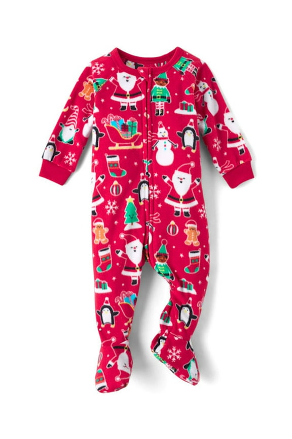Toddler Boy's Girl's Red Christmas Print Plush Footed Holiday Pajama Sleeper (Size 3T)