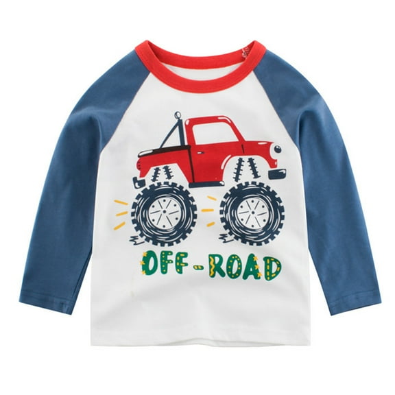 Toddler Boy's Girl's T Shirts Baby Cars Letter Print Long Sleeve Crewneck Tee Children Kids Clothes Size 3-4T