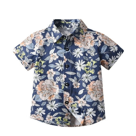 Toddler Boy's Hawaii Beach Shirts Tropical Short Sleeved Vacation Button-Up Shirt Tops