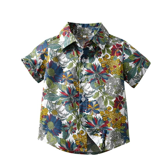 Toddler Boy's Hawaii Beach Shirts Tropical Short Sleeved Vacation Button-Up Shirt Tops