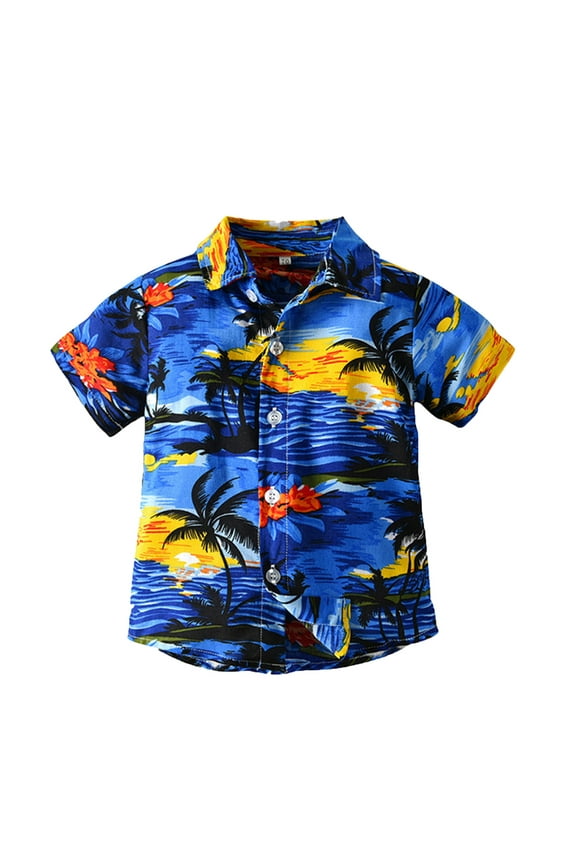 Toddler Boy's Hawaii Beach Shirts Tropical Short Sleeved Vacation Button-Up Shirt Tops