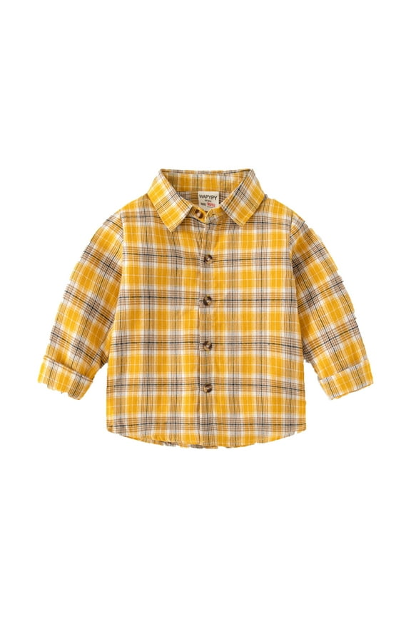 Toddler Boy's Long Sleeve Plaid Shirt Spring Autumn Cotton Blend Casual Botton Down Shirts