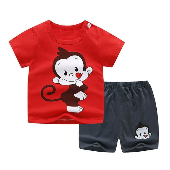 Toddler Boy's Outfits Cartoon Animal Print T Shirt and Shorts Set 2Pc Children's Suit
