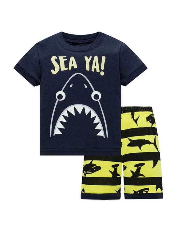 Toddler Boy's Outfits Cute Shark Printed Short Sleeve Tops And Shorts Set Size 2-3T
