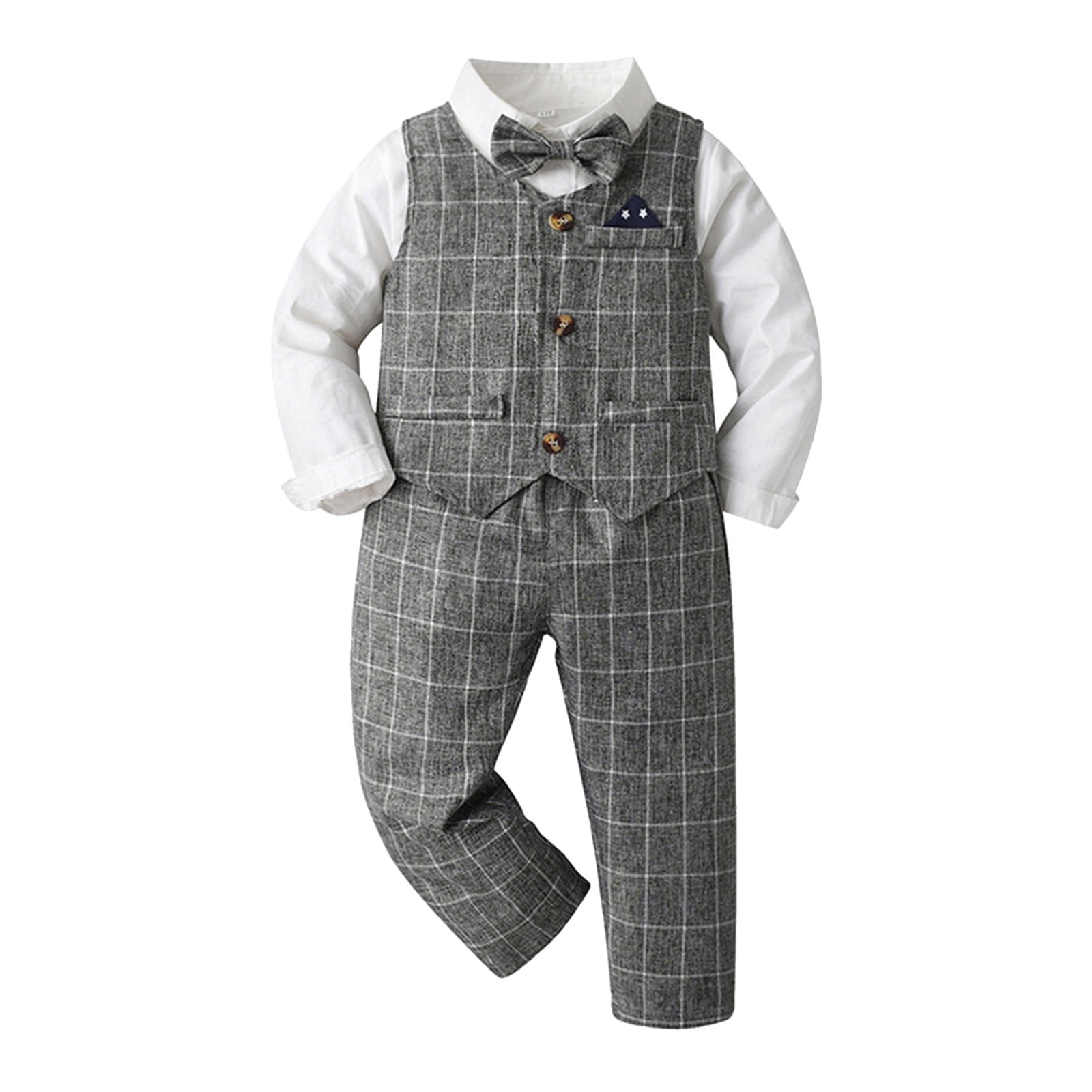 Toddler Boy's Outfits Long Sleeve Shirt Plaid Shirt Tops Pants Coat
