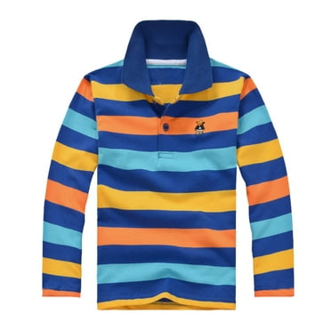 Toddler Boy's Polo Shirtslong Sleeve Casual Striped Polo Shirt Comfortable Daily Pullover Tshirt
