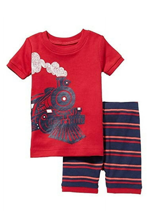 Toddler Boy's Train Engine Red Pajama Shorts Set (Size 3T)