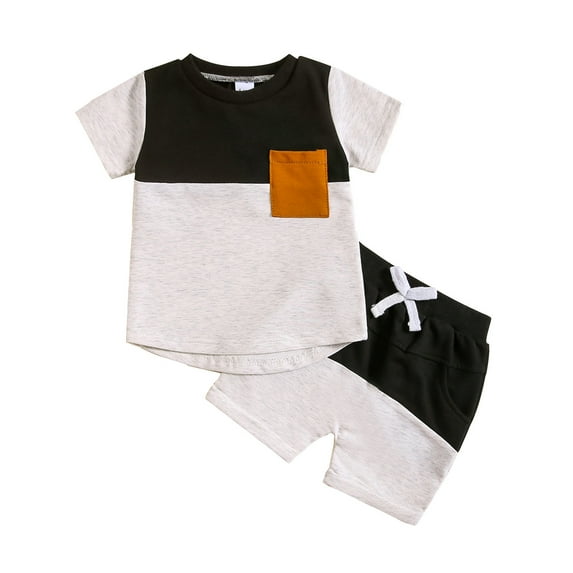 Toddler Boys 2 Piece Clothes Crew Neck Color Block Beach Holiday Summer Sets Soft Comfy Baby Boy Outfit,Black,2-3 Years