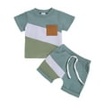 thumbnail image 1 of Toddler Boys 2 Piece Clothes Crew Neck Color Block Beach Holiday Summer Sets Soft Comfy Baby Boy Outfit,Light Blue,3-4 Years, 1 of 5