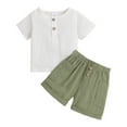 thumbnail image 1 of Toddler Boys 2 Piece Clothes Crew Neck Solid Color Beach Holiday Summer Sets Soft Comfy Baby Boy Outfit,Green,6-12 Months, 1 of 6