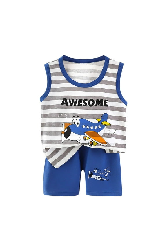 Toddler Boys 2-Piece Outfit: Cute Cartoon Sleeveless Tank Top with Matching Shorts - Soft Cotton Summer & Play Clothes (Sizes 3M-6T)