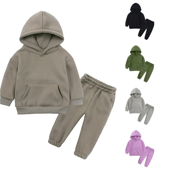 Toddler Boys' 2-Piece Outfit Set Solid Color Hoodie and Pants Set Size 3-4T ,Brown