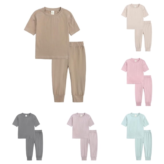 Toddler Boys' 2-Piece Outfit Set Unisex Short Sleeve Shirt and Pants Clothing Set Size 2-3T ,Brown