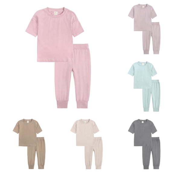 Toddler Boys' 2-Piece Outfit Set Unisex Short Sleeve Shirt and Pants Clothing Set Size 4-5T ,Pink