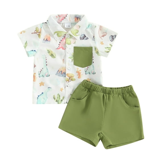 Toddler Boys 2 Piece Outfit Summer Short Sets Printed Tops and Pants Comfort Holiday Baby Summer Clothes,9M,Light Green