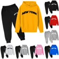 thumbnail image 1 of Toddler Boys 2 Piece Outfits Letter Printed Long Sleeve Hoodie Pullover Tops and Pants Sweatshirt Outfits Size 3-4T ,Yellow, 1 of 3