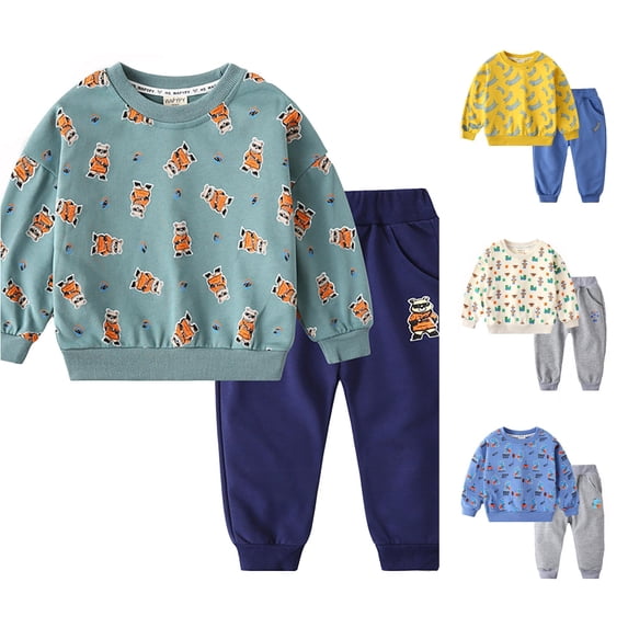 Toddler Boys 2 Piece Outfits Long Sleeve Cute Cartoon Dinosaur Prints Tops and Pants Outfits Set Size 3-4T ,Green