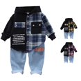 thumbnail image 1 of Toddler Boys 2 Piece Outfits Long Sleeve Patchwork Plaid Prints Hooded Tops and Pants Outfits Clothing Set Size 18-24 Months ,Blue, 1 of 4