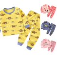 thumbnail image 1 of Toddler Boys 2 Piece Outfits Long Sleeved Round Neck Tops and Elastic Waist Pants Home Wear Fall Winter Spring Outfits Size 4-5T ,Yellow, 1 of 4