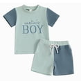 thumbnail image 1 of Toddler Boys' 2 Piece Outfits Short Sleeve Color BlockLetter Print Kids' Tee And Shorts For Summer Back to School Clothes Size 12-18 Months, 1 of 5